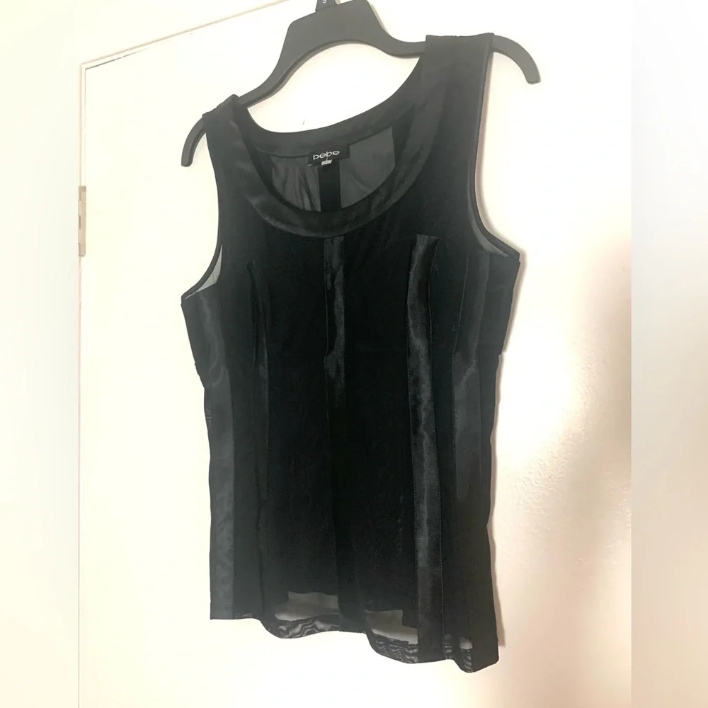 Bebe Mesh Satin Corset Top Black Medium - Picture 4 of 16